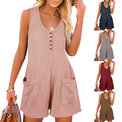 Casual Waffle Button Jumpsuit